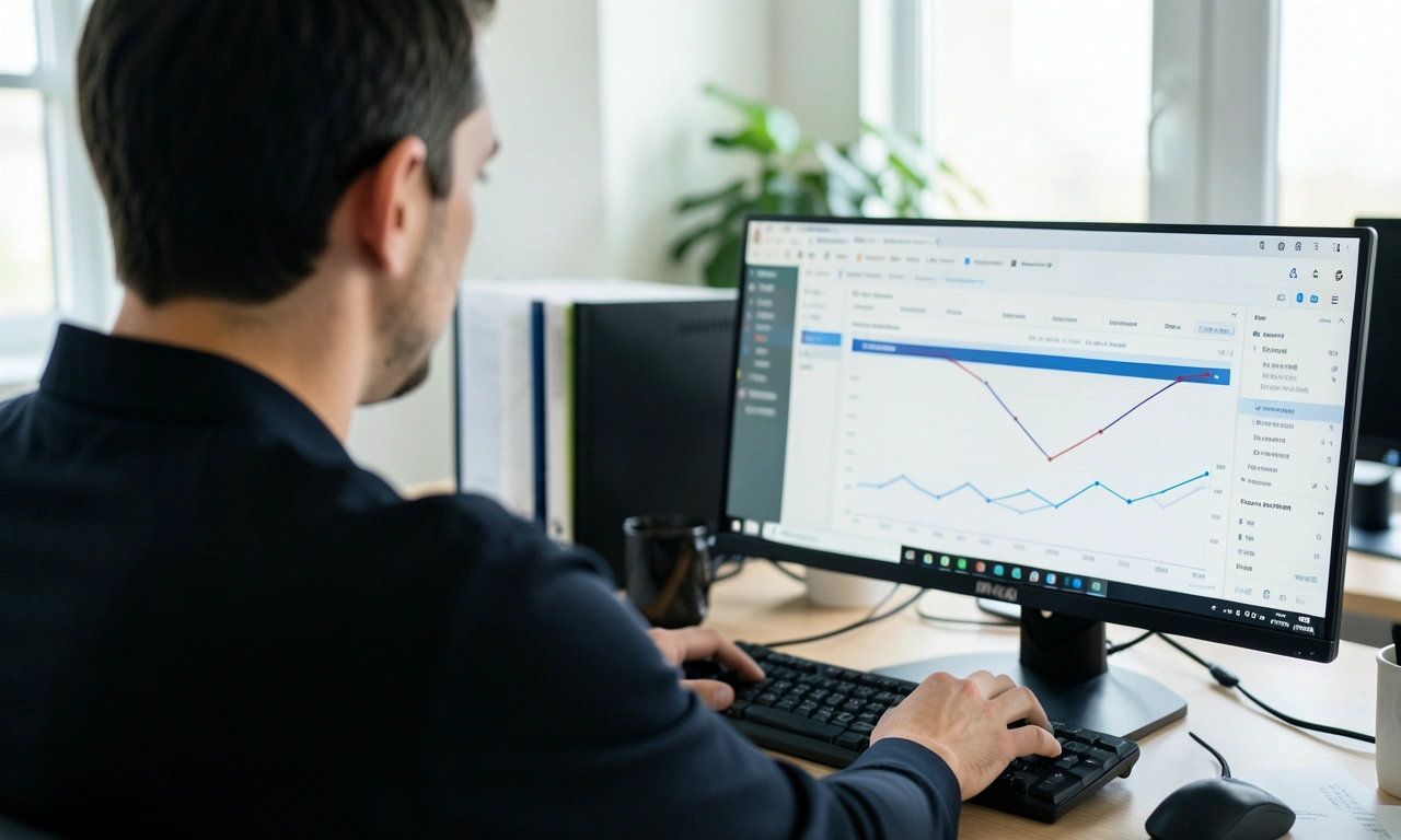 A quality-assurance engineer reviewing automated test reports and quality metrics on a monitor
