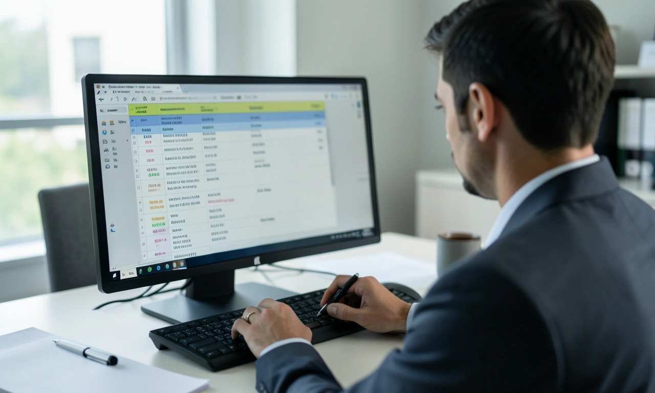 A compliance officer reviewing detailed audit-log records on a computer screen
