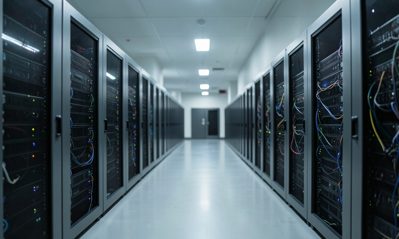 Rows of server racks in a modern data center